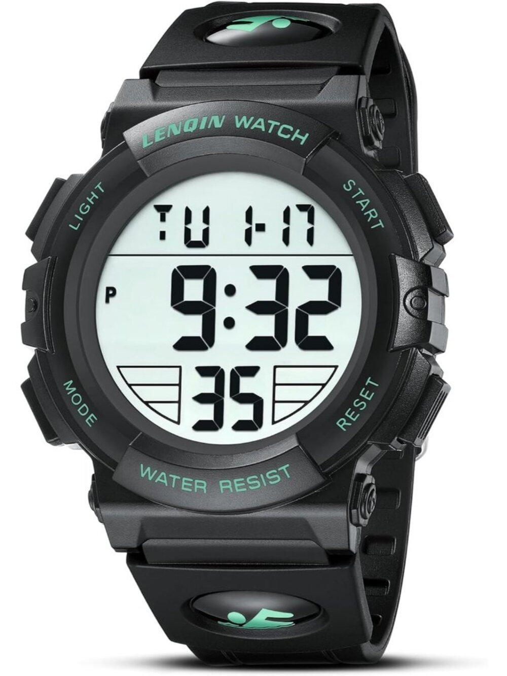 Men's Black Green Analog Quartz Waterproof Tactical Digital Alarm Wrist Watch